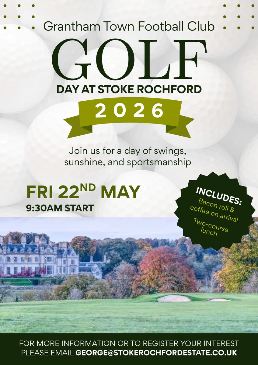 granthamtownfc's tweet image. Grantham Town FC’s Golf Day returns on 22nd May 2026!
A brilliant day of golf, camaraderie, and club spirit—don’t miss out.

📩 Register today: george@stokerochfordestate.co.uk

#GTFC #GolfDay #ClubEvents #thegingerbreadsgogolfing #thegingerbreads