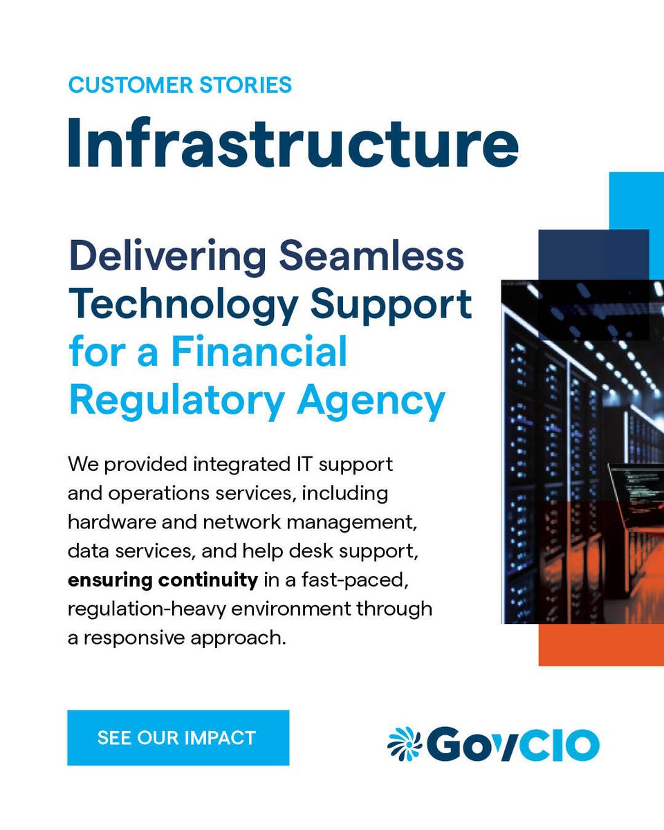 GovernmentCIO's tweet image. From service desk operations and endpoint management to cloud, network, and cybersecurity support, we help agencies maintain stable, modern and compliant environments that keep the nation’s financial systems running smoothly.

See our impact: govcio.social/48B96g5