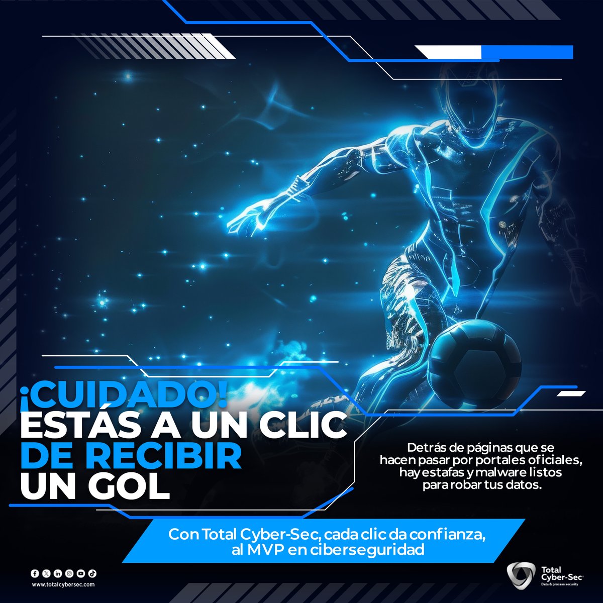 totalcybersec's tweet image. Con #TotalCyberSec, tu empresa tendrá una #ciberdefensa sólida 🛡️ que bloqueará las jugadas falsas 🥅 en tiempo real. Acércate al #MVPenCiberseguridad 👉 bit.ly/TCSMvP