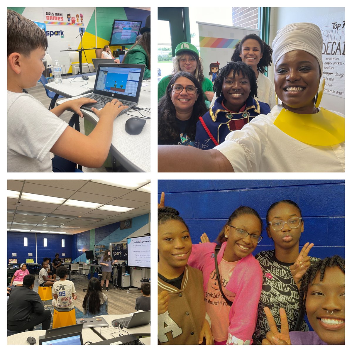 GirlsMakeGames's tweet image. This summer we brought the flagship #GMG camp to rural NC, thanks to the @BWFUND  and @wearesparknc!

In just 2 weeks, 45 students attended our immersive game dev camp, learned from industry experts, felt inspired about game dev careers &amp;amp; made playable games together!🎮🚀