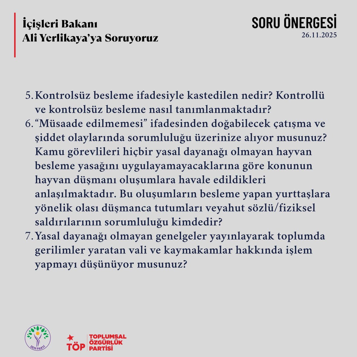 Sokak hayvanlarını besleme yasağını Meclis gündemine taşıdım.

#beslemeyasaklanamaz