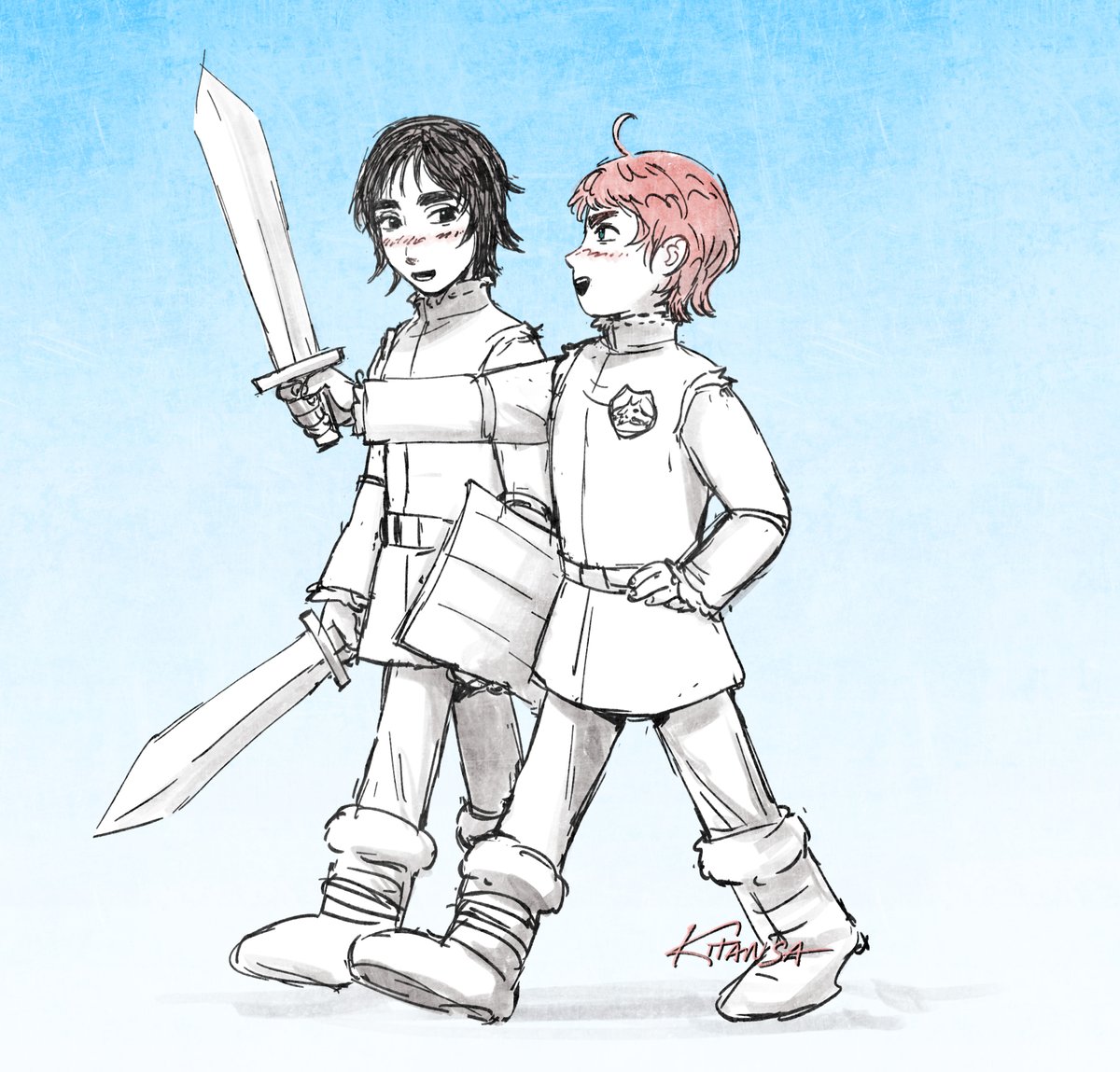 kitansa's tweet image. little jon and little robb🐺 it&apos;s my first time drawing kids, proportions kinda hard #asoiaf #jonsnow #robbstark