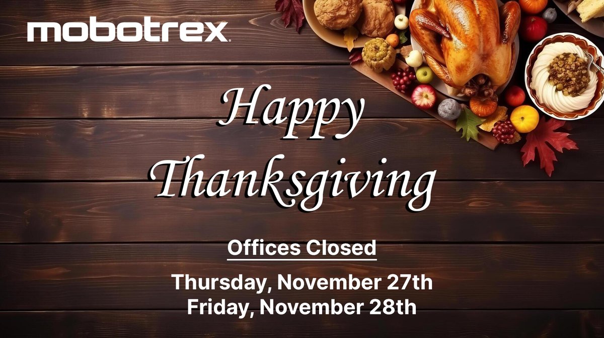 MoboTrex's tweet photo. Happy Thanksgiving from MoboTrex!

Please note, our offices will be closed on Thursday, November 27th, and Friday, November 28th in observance of the holiday.

We look forward to serving you again when we reopen on Monday, December 1st.

Have a safe and joyful Thanksgiving! https://t.co/dHiJ1t3lV1
