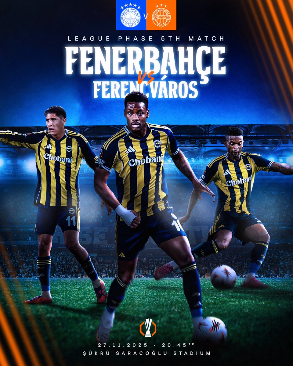 🏆 #UEL Lig Aşaması 5. Maç 

🆚 Ferencváros 
🗓 27 Kasım Perşembe 
🕣 20.45  
📍 Fenerbahçe Şükrü Saracoğlu Spor Kompleksi 
📲 #UEL #FBvFTC