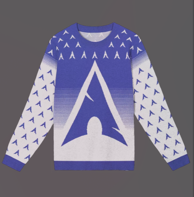 ThePrimeagen's tweet image. Arch Linux has been kind and allowed us to go in on a holiday sweater!!!