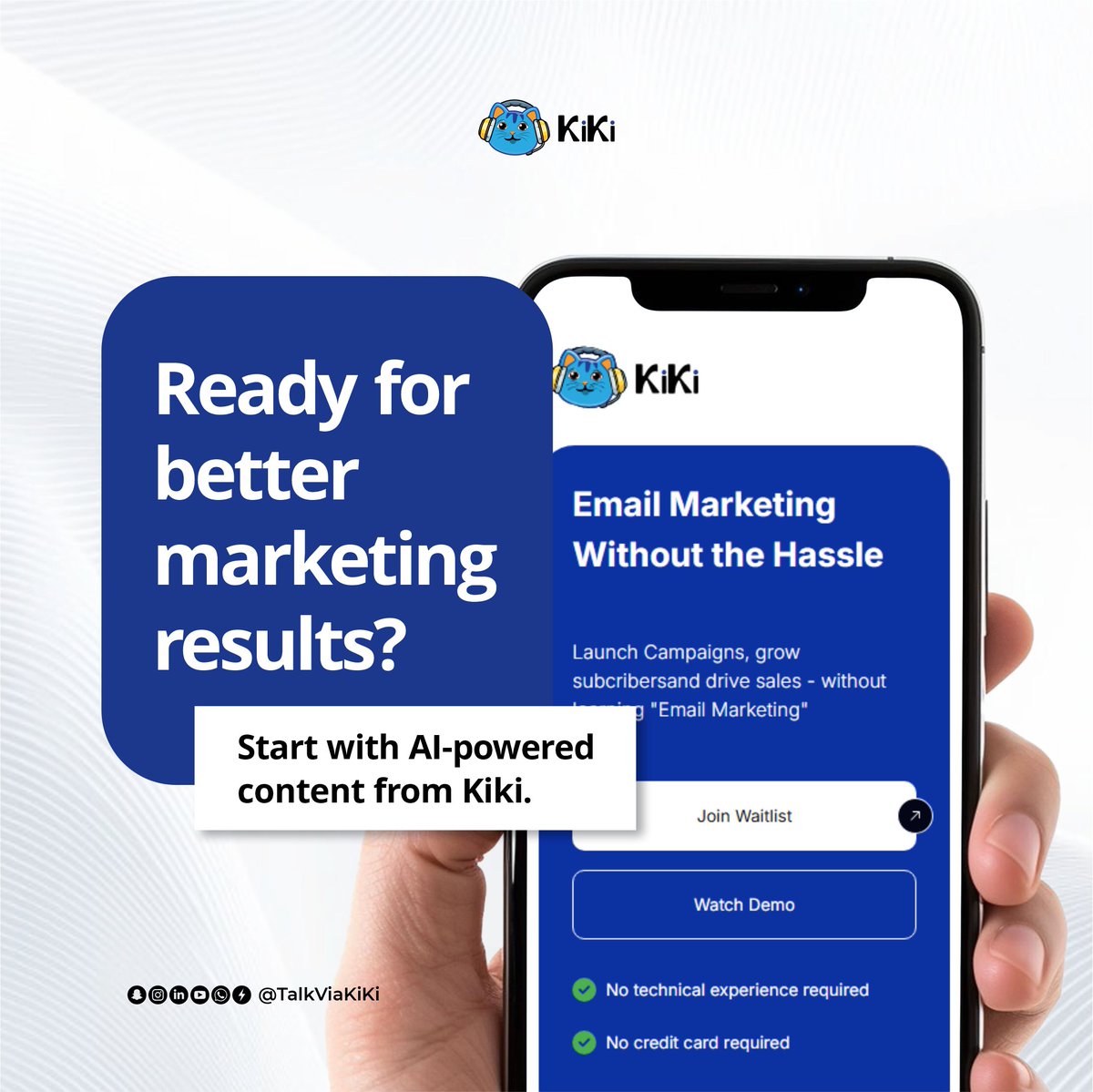 TalkviaKiki's tweet image. Ready for better marketing results? Start with AI-powered content from Kiki. #SmartAutomation #DigitalTransformation #aiforbusiness