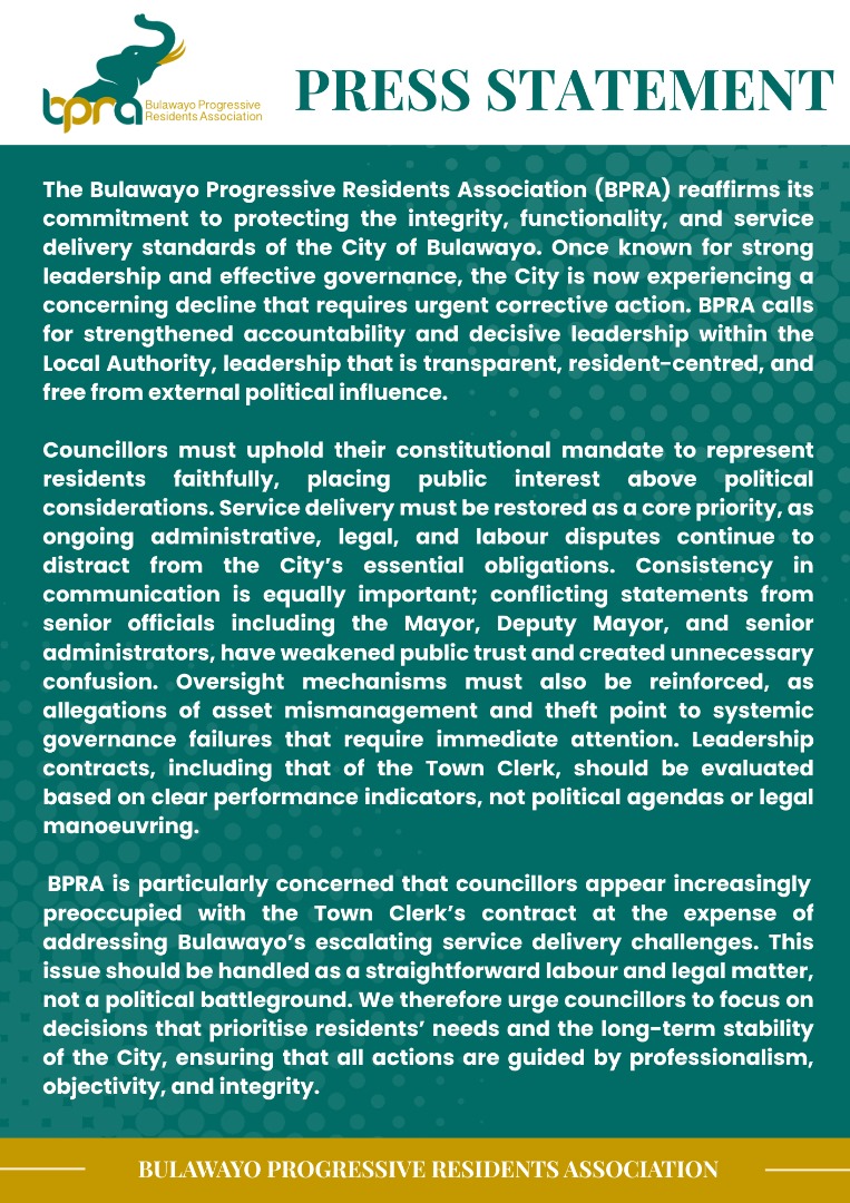 Bulawayo Progressive Residents Association (BPRA) tweet media