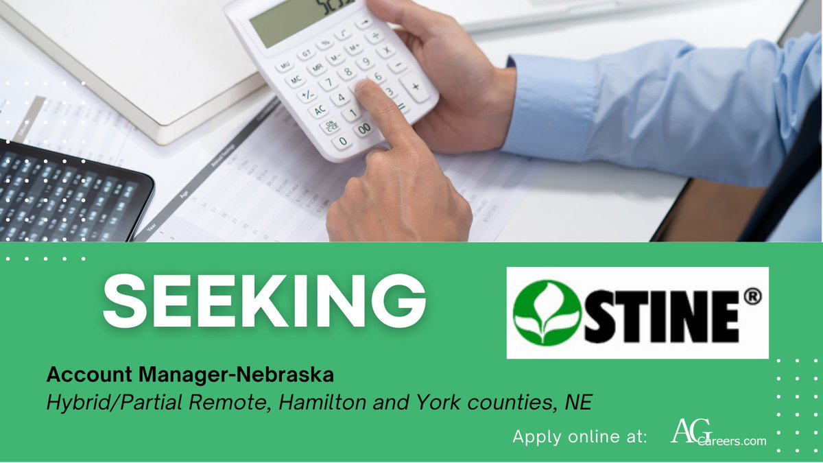 .<a href="/StineSeed/">Stine Seed Company</a> is seeking an Account Manager-Nebraska in Hybrid/Partial Remote, Hamilton and York counties, NE!

Learn more on #AgCareers!
ow.ly/FgEO50XxUf1
