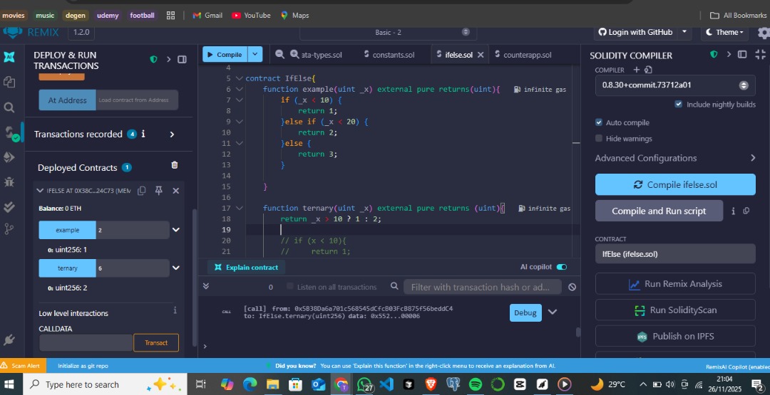 ZanuthX's tweet image. Today on my solidity journey.. I almost hit the wall but I&apos;m not planning to give up..

Keynote: I learnt about Constants(declaring a variable as a constant consumes less gas compared to leaving it as just a variable), IfElse and Ternary operator.#Solidity #BlockchainTechnology
