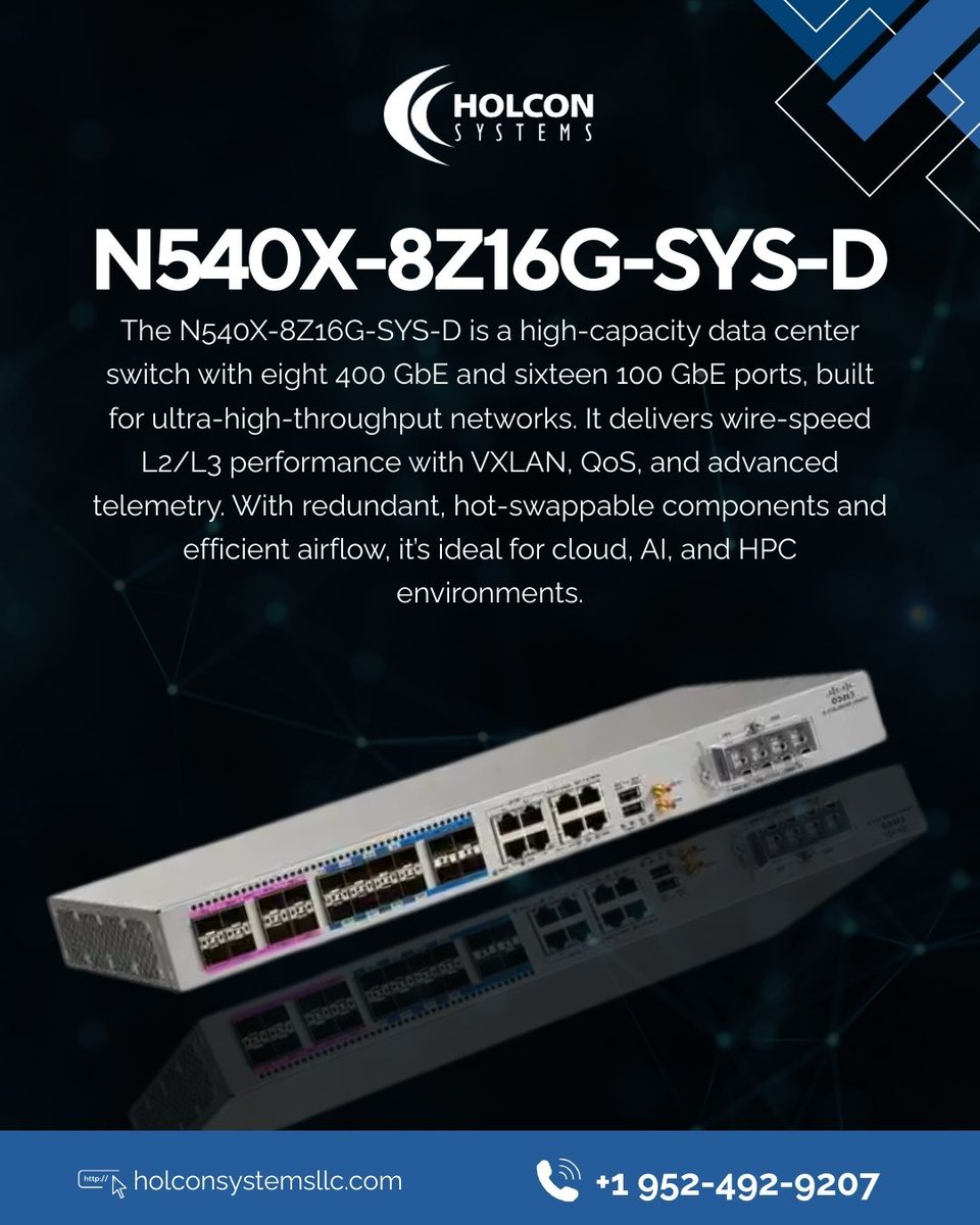 exciscokit's tweet image. The N540X-8Z16G-SYS-D is a next-gen data center switch, purpose-built for ultra-high-throughput networks. 

#holconsystems #networkingsolutions #ithardware #networkefficiency  #businessconnectivity