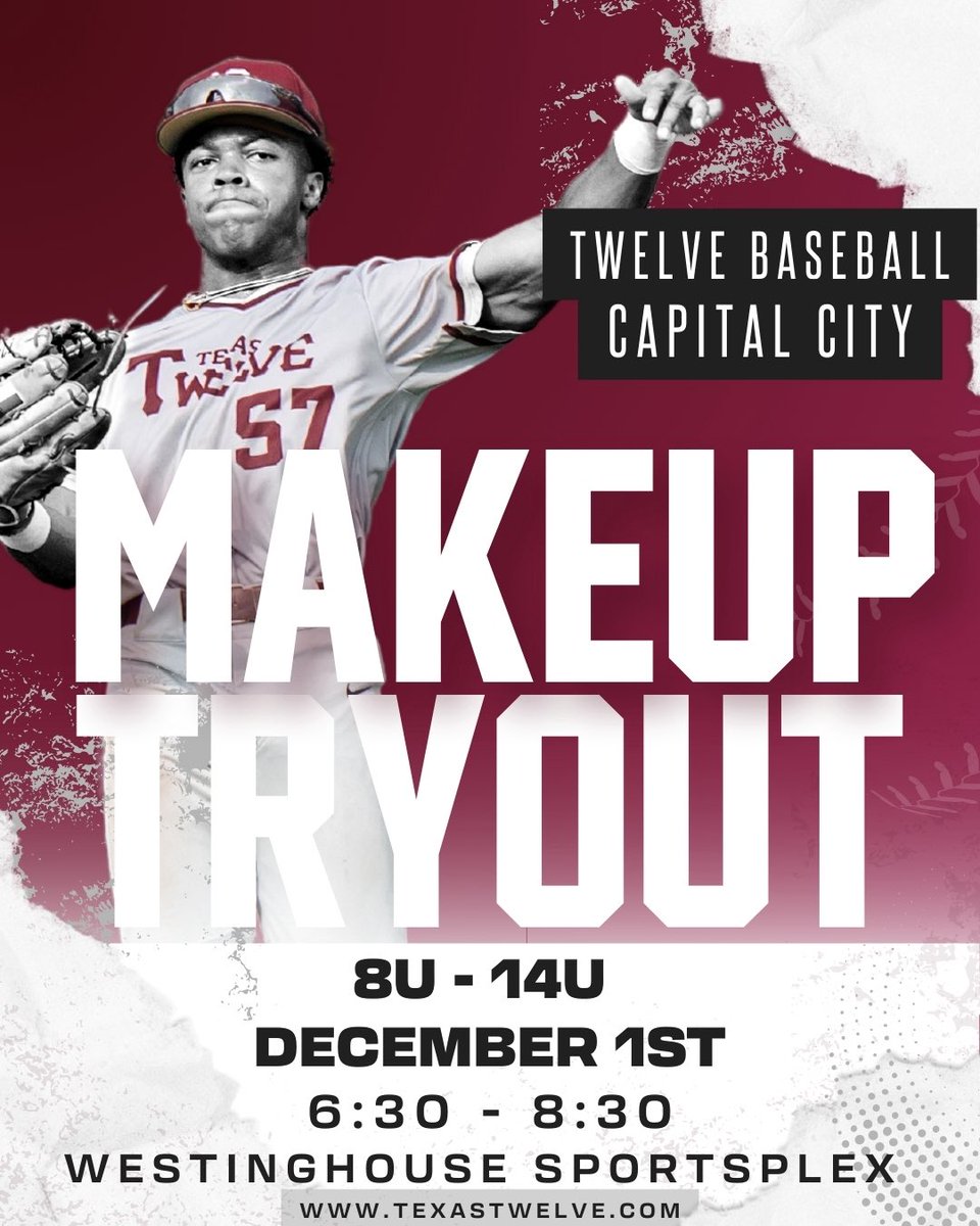 GPSTEXASBASEBA1's tweet image. Make up tryouts Monday 12/1. Ages (8-14) Bad weather, no problem. We’ll have indoor as a back up plan. See you there . Register below: #Somethingdifferent 

mytwelve.upperhand.io/customers/4-te…