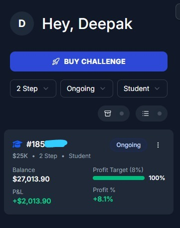 TheDeepTrades's tweet photo. It’s a good day! 🚀
-Bought the challenge at 5:50 PM.
-First trade executed at 5:56 PM.
 -Phase 1 passed by 7:20 PM. ✅
Now I just have to complete the minimum trading days.
Thank you, @fundingpips , for the Black Friday discount! 🙌🖤 https://t.co/eE7EGBbrN4