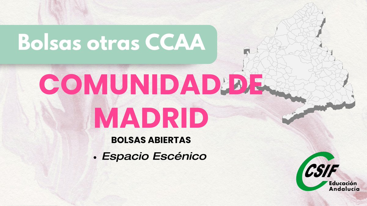 CSIFenseA's tweet image. 📢 #MADRID: BOLSAS EN OTRAS COMUNIDADES

🎭 La Comunidad de Madrid abre listas para el Cuerpo de Profesores de Música y Artes Escénicas (PMAE), especialidad Espacio Escénico.

📅 Plazo de solicitud: desde el 26 de noviembre de 2025. La bolsa se encontrará permanentemente abierta.…