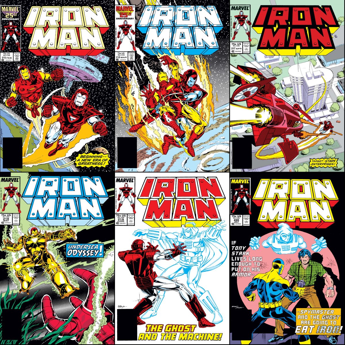 Iron Man #215-220 cover dated February-July 1987.