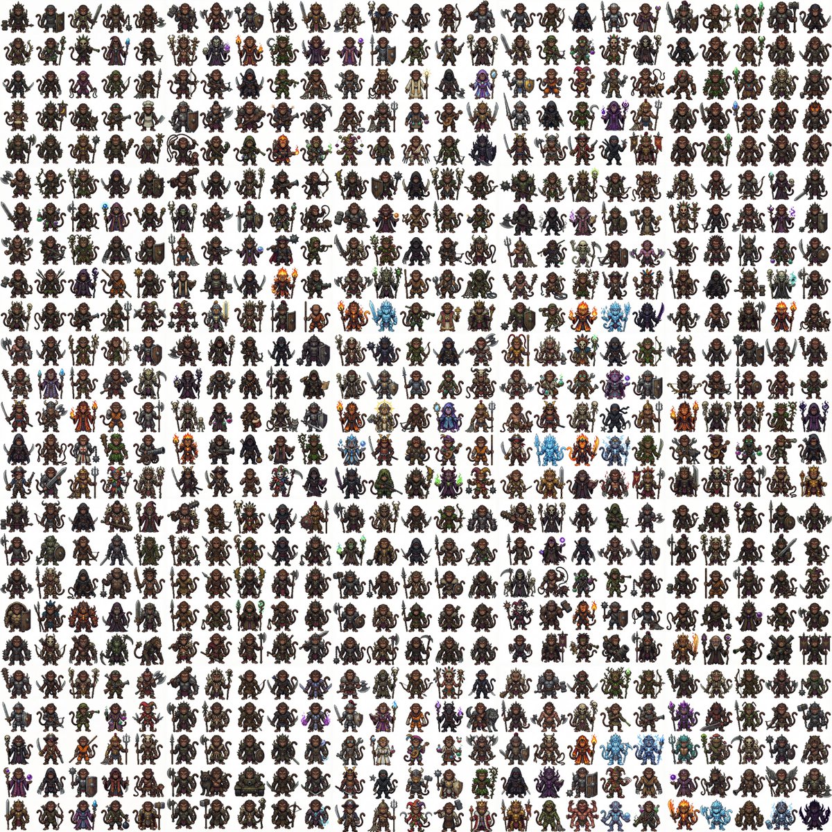 ProperPrompter's tweet image. i made 625 pixel art monkey characters in less than 10 minutes 😱

workflow AND how to convert to 1:1 pixel art in the post linked below 👇