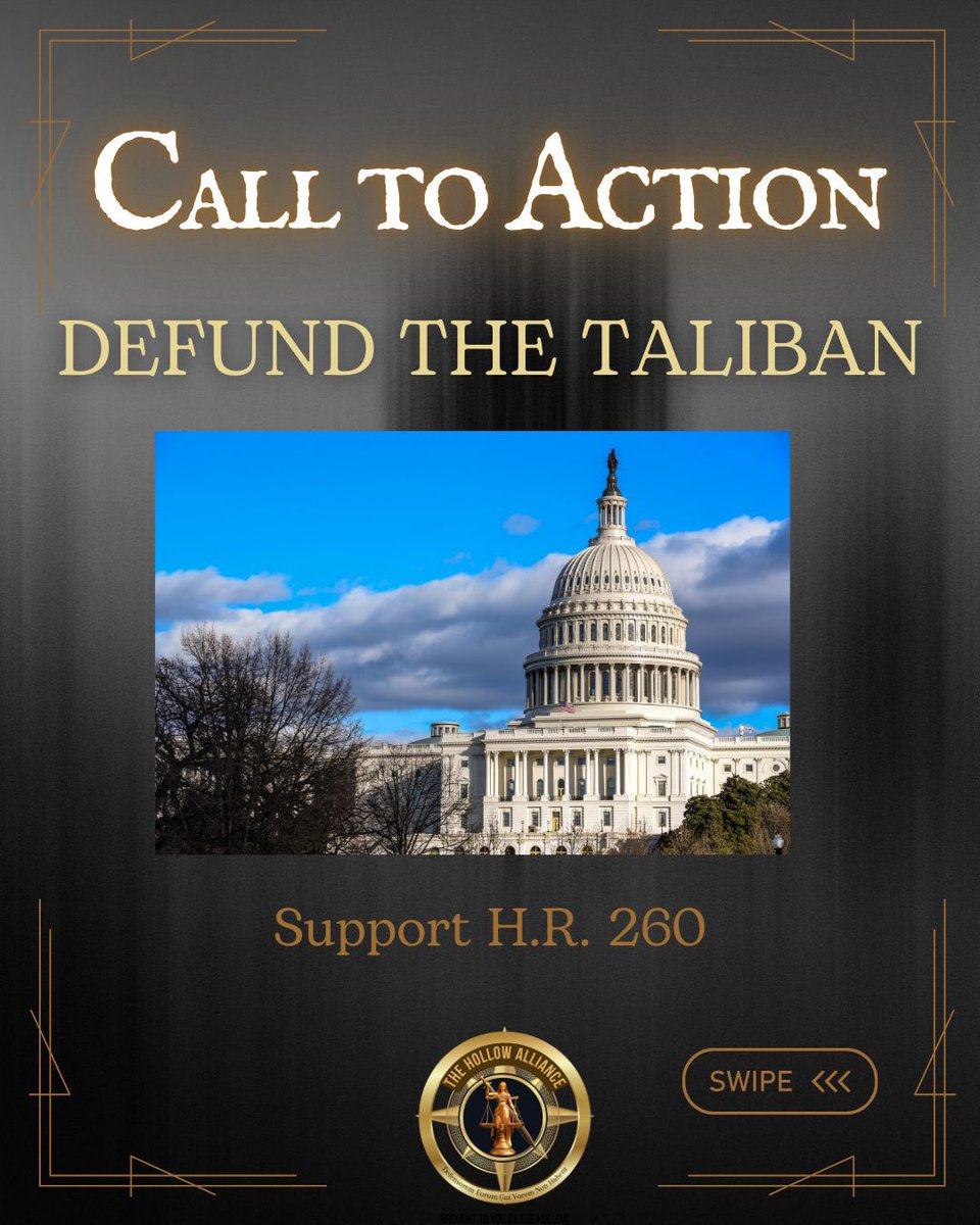 HollowAllianceX's tweet image. 🚨 Tell Congress: Defund the Taliban.
Call your Rep. &amp;amp; Senators and urge them to SUPPORT H.R. 260.
More info + ways to take action: TheHollowAlliance.com
🇺🇸 America must never fund our enemies.
#TheHollowAlliance #DefundTheTaliban #HR260 #SecureAmerica #ProtectOurTaxDollars