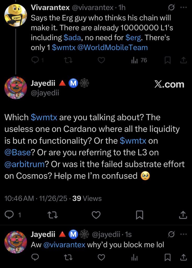 jayedii's tweet image. Let it be known to the world that this is the tweet that broke @vivarantex and caused them to block me 🤣 What is the saying? “People in glass houses…” 🤔 At least I don’t have to get their notifications about World Mobile $WMTx anymore.