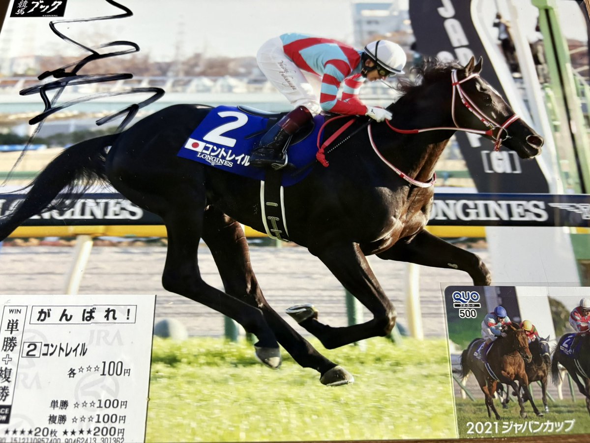 競馬　イクイノックス　ルメール騎手サイン入り　ジャパンカップ　レプリカゼッケン ジャパンカップのイクイノックスとコントレイルのパネルとミニゼッケン