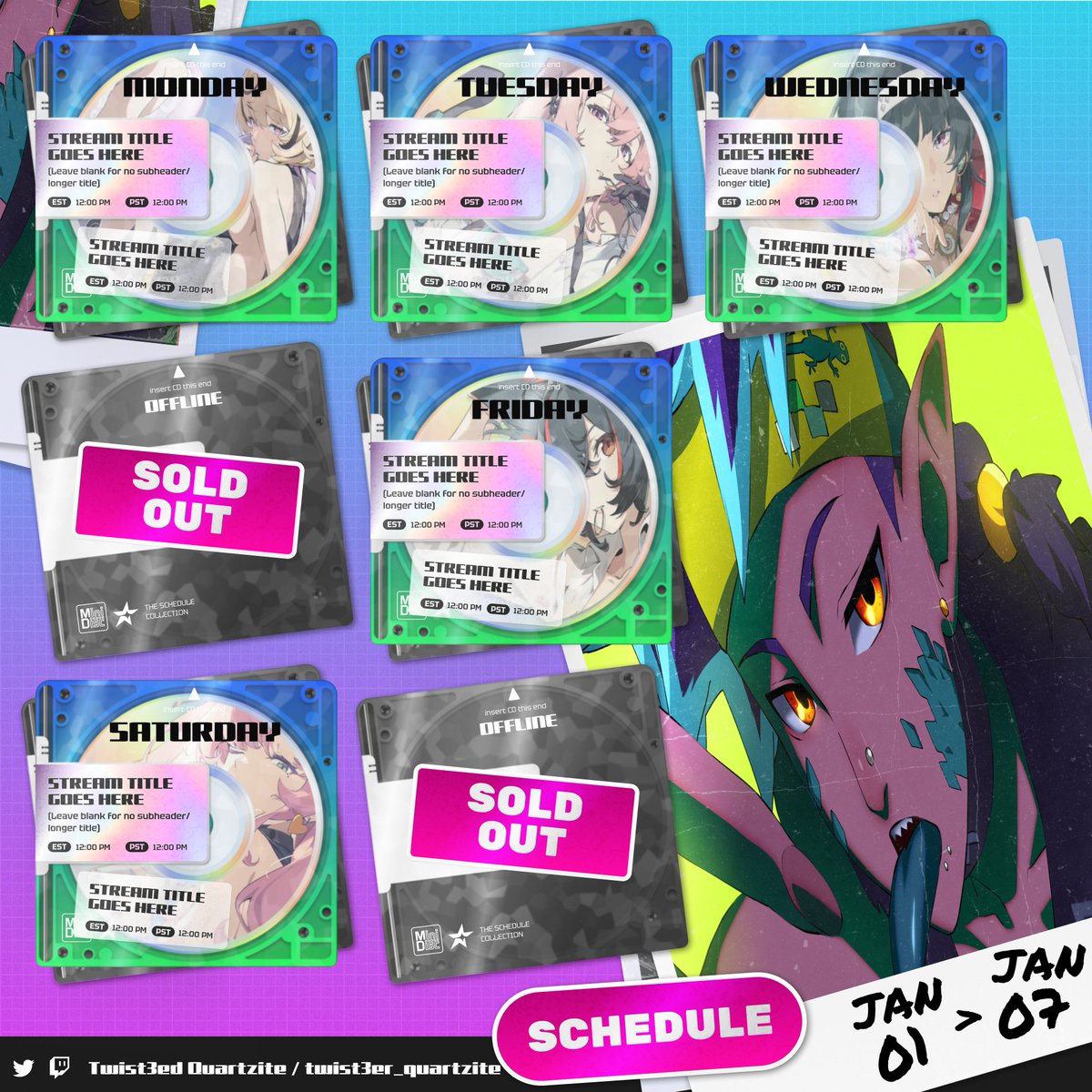 TQrauz's tweet image. This is a draft setup for my schedule, i just wanted to keep you guys updated! im still a ways off from the debut.  i&apos;m still planning for the next year (TBD) #Vtuber #VTuberAssets #blkvtuber #planning #ComingSoon #Vtubers