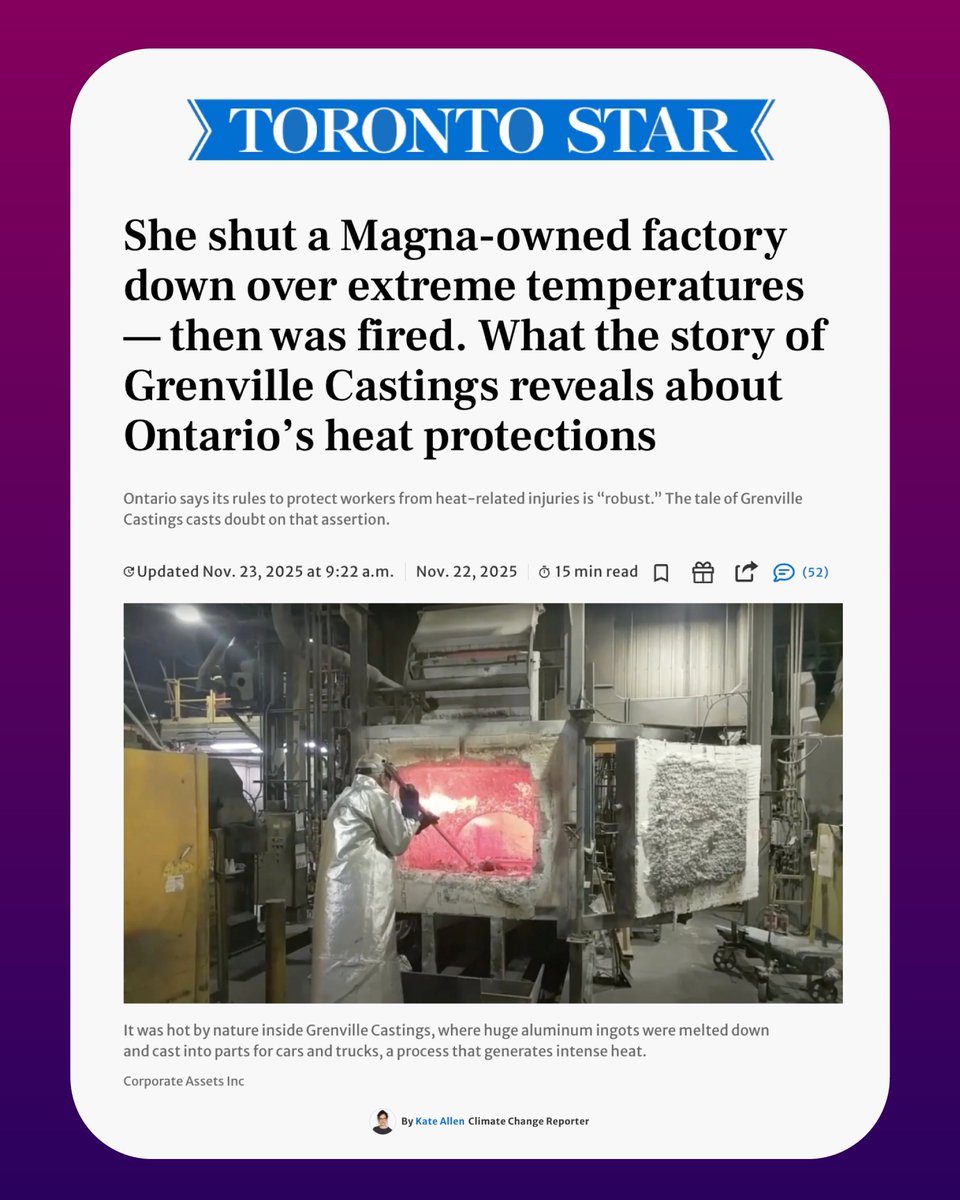 “Heat stress on the job is threatening more and more workers worldwide, as heat waves expand and intensify because of climate change. It’s a public health crisis…”

Read full article - thestar.com/news/ontario/s…

Join the OFL heat stress campaign ofl.ca/action/the-hea…