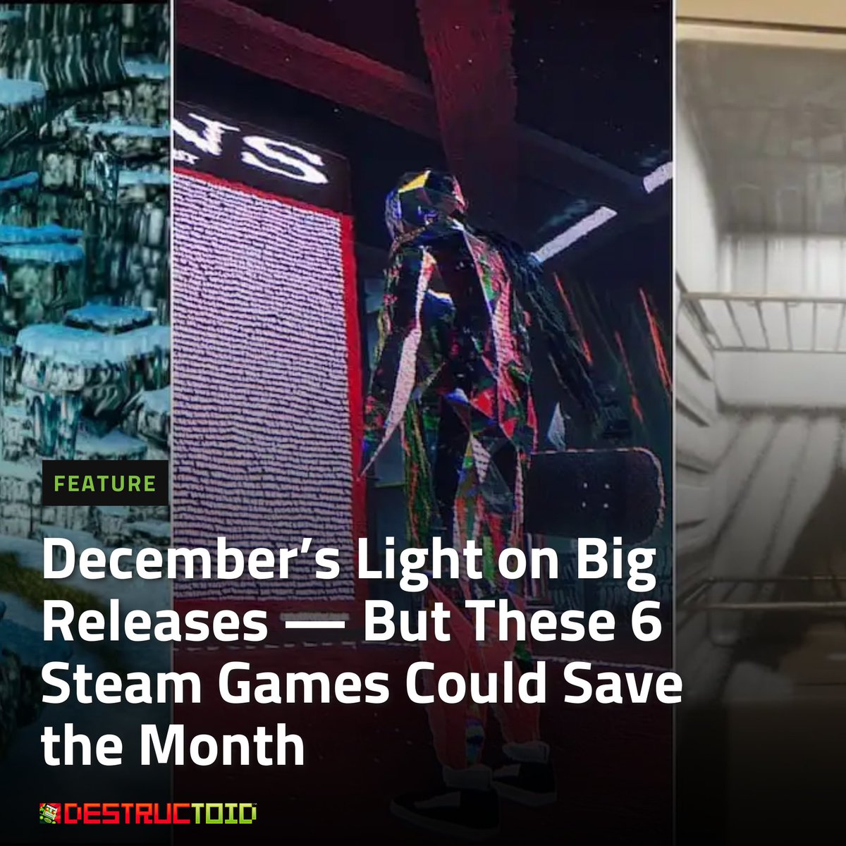 destructoid's tweet image. Don’t sleep on December — indie gems like Skate Story, Octopath Traveler 0, Subliminal, Cloudheim, Unbeatable, and Terminator 2D: No Fate could make it one of the most unexpectedly fun months of the year. #SteamGames #IndieGames #December2025
