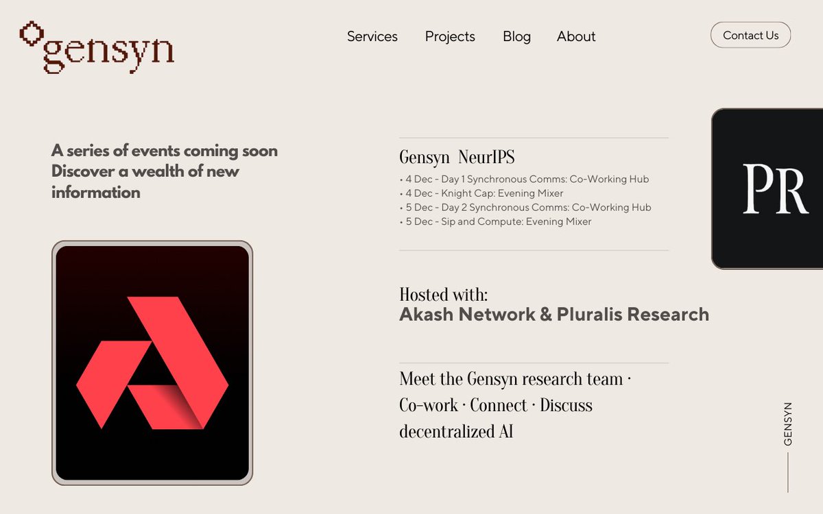 _fl1st_'s tweet image. gswarm @gensynai fam🤗

Gensyn will be at NeurIPS next week and together with @akashnet  and @PluralisHQ  will organise a series of offline community events. 
This is an opportunity to meet the team, work alongside engineers and researchers, discuss the future of decentralised AI…