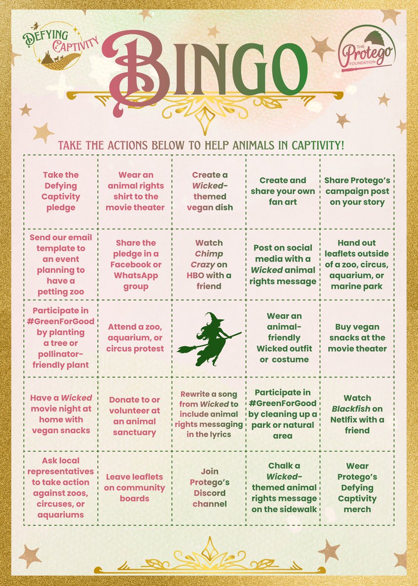 ✨ Take Action ✨ Have Fun ✨ Earn Prizes! ✨

Anyone who completes enough actions to fill out a row on their Bingo card  will earn a prize from The Protego Foundation!

Screenshot the Bingo card and start playing!