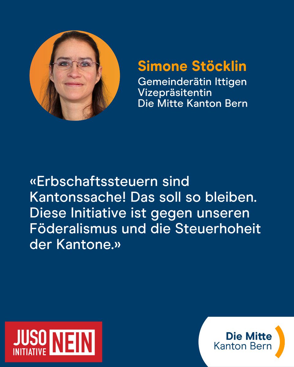 Auch unsere Vizepräsidentin Simone Stöcklin lehnt die "Initiative für eine Zukunft" der Juso klar ab.

Sag auch du noch Nein am 30. November!

#DieMitteBE #Abst25 #JUSOnein #Erbschaftssteuer #KMUkiller