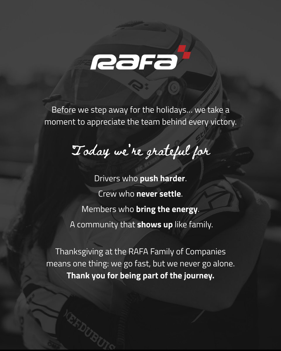 Today we're grateful for...

#RAFARacing #RaceAsFamilyAlways