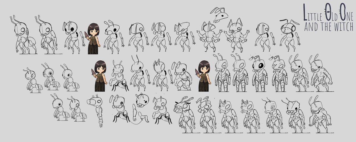 Little_Old_one's tweet image. Ants… ants… ants.  
Trying to find the right look for these alien ants, but something still feels off.  ┗|｀O′|┛
What do you think? Do any of these designs work?  
#gameart #indiegamedevelopers #indiedev #indiegame #roguelite #インディーゲーム