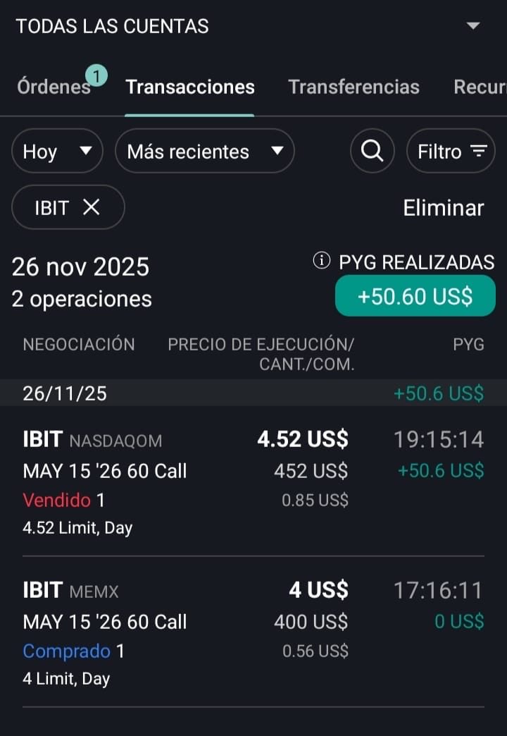 Dentro de las operaciones en vivo de hoy, esta de la cuenta de $50K, le ha durado ⌛️2 horas a nuestro sensei <a href="/Mario_VPH/">Mario</a> 

$IBIT para un Profit 💰de 💲51

Y como siempre, nuestra comunidad la vivió en tiempo real