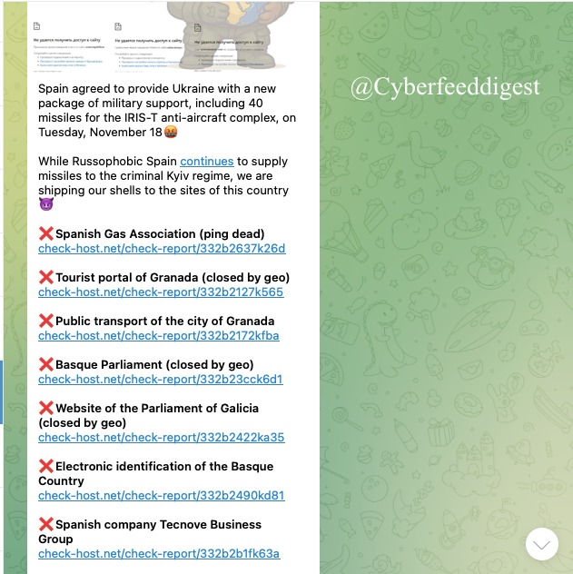 cyberfeeddigest's tweet image. “Pro-Russian group #NoName057 targeted multiple #Spain sites with #DDOS attacks: Spanish Gas Assoc., Granada tourist portal &amp;amp; transport, Basque Parliament, Galicia Parliament, Basque e-ID, and Tecnove Group.

#DDOS #Spain