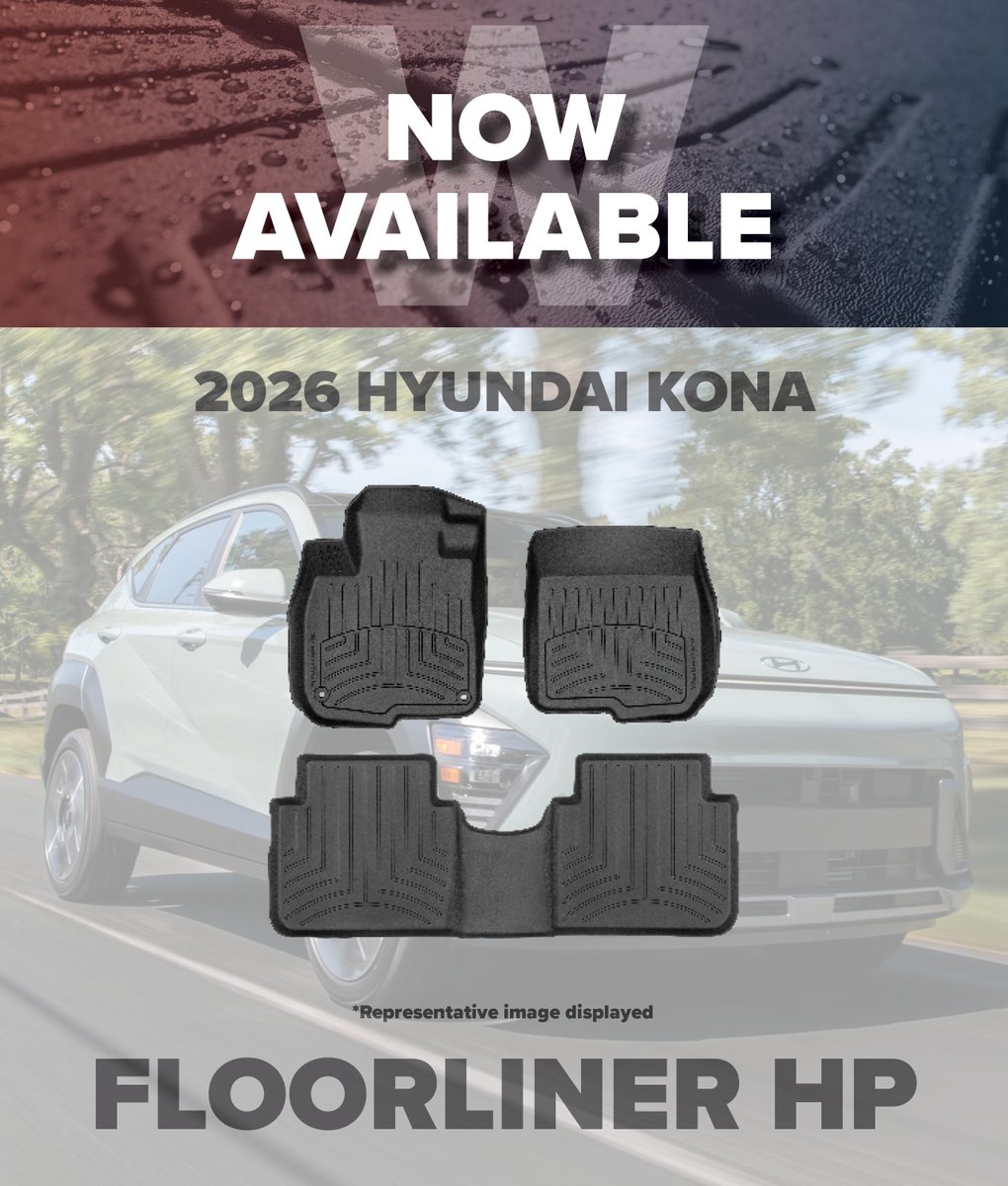 weathertechca's tweet image. FloorLiner HP for the 2026 Hyudnai Kona is now available. This will fit models from 2024-2026. Get yours in store or at weathertech.ca

#weathertech #weathertechcanada #floorlinerhp #hyundaikona