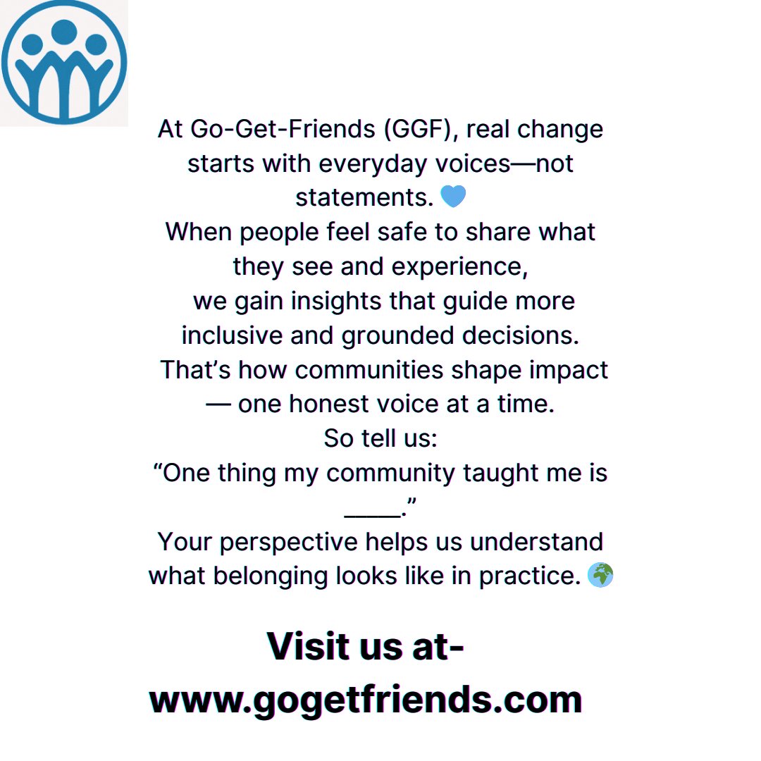 Go_Get_Friends's tweet photo. Everyday voices build stronger communities—not big speeches. 💙
Finish the sentence:
“My community taught me ______.”

#GoGetFriends #CommunityFirst https://t.co/0YxC4Ne2dg