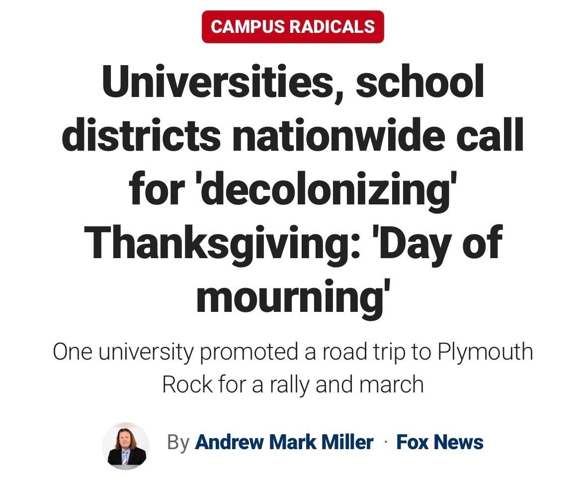 The push to reframe Thanksgiving as something to “mourn” shows how far certain schools will go to inject divisive narratives into everything.

<a href="/PaulRunko/">Paul Runko</a> puts it perfectly: "Thanksgiving is meant to bring people together, not to divide students or cast blame over heritage."