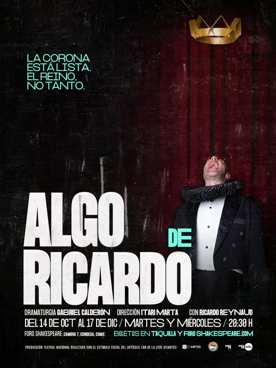 HOY “Algo de un tal Ricardo” en <a href="/ForoShakespeare/">Foro Shakespeare</a> la historia de un actor que ha esperado siempre el emblemático personaje, sin embargo, las condiciones no son las mejores. 
¿Aceptará el reto? ¿Está en sus manos hacer un montaje memorable? #PasesDobles HOY solo RT+Nombre, cita 8pm