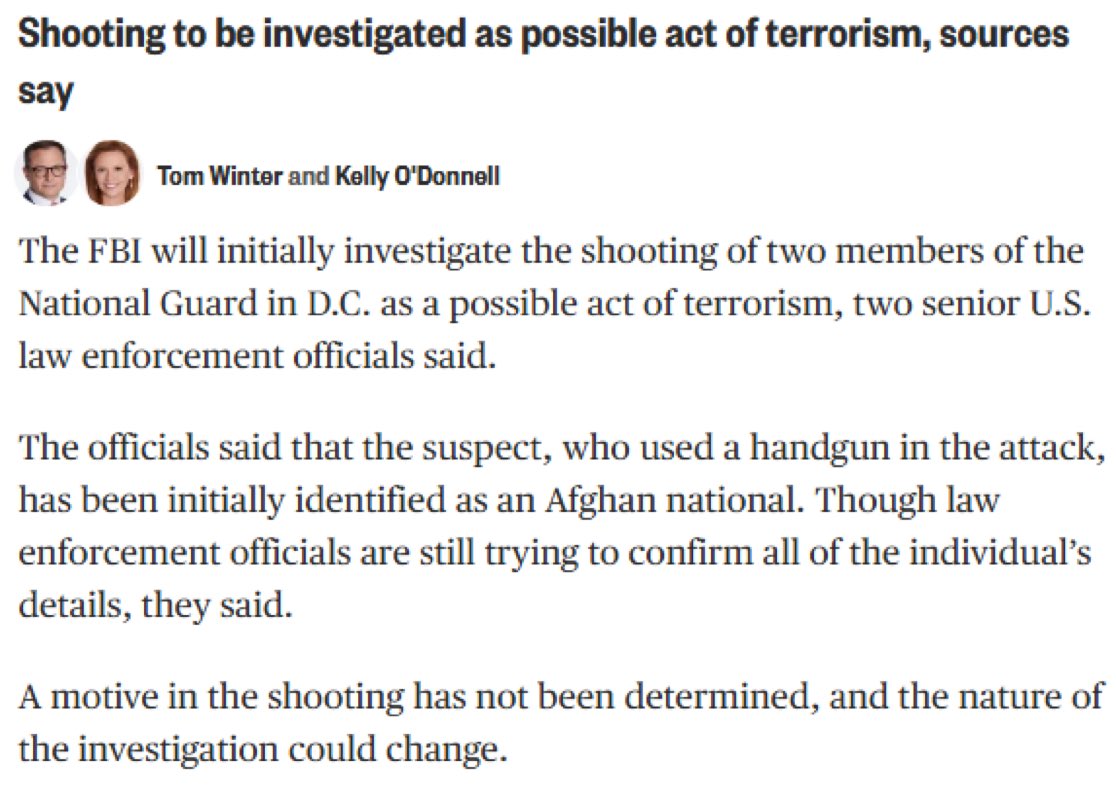 Terrorist who shot two national guards, "initially identified as an Afghan National".