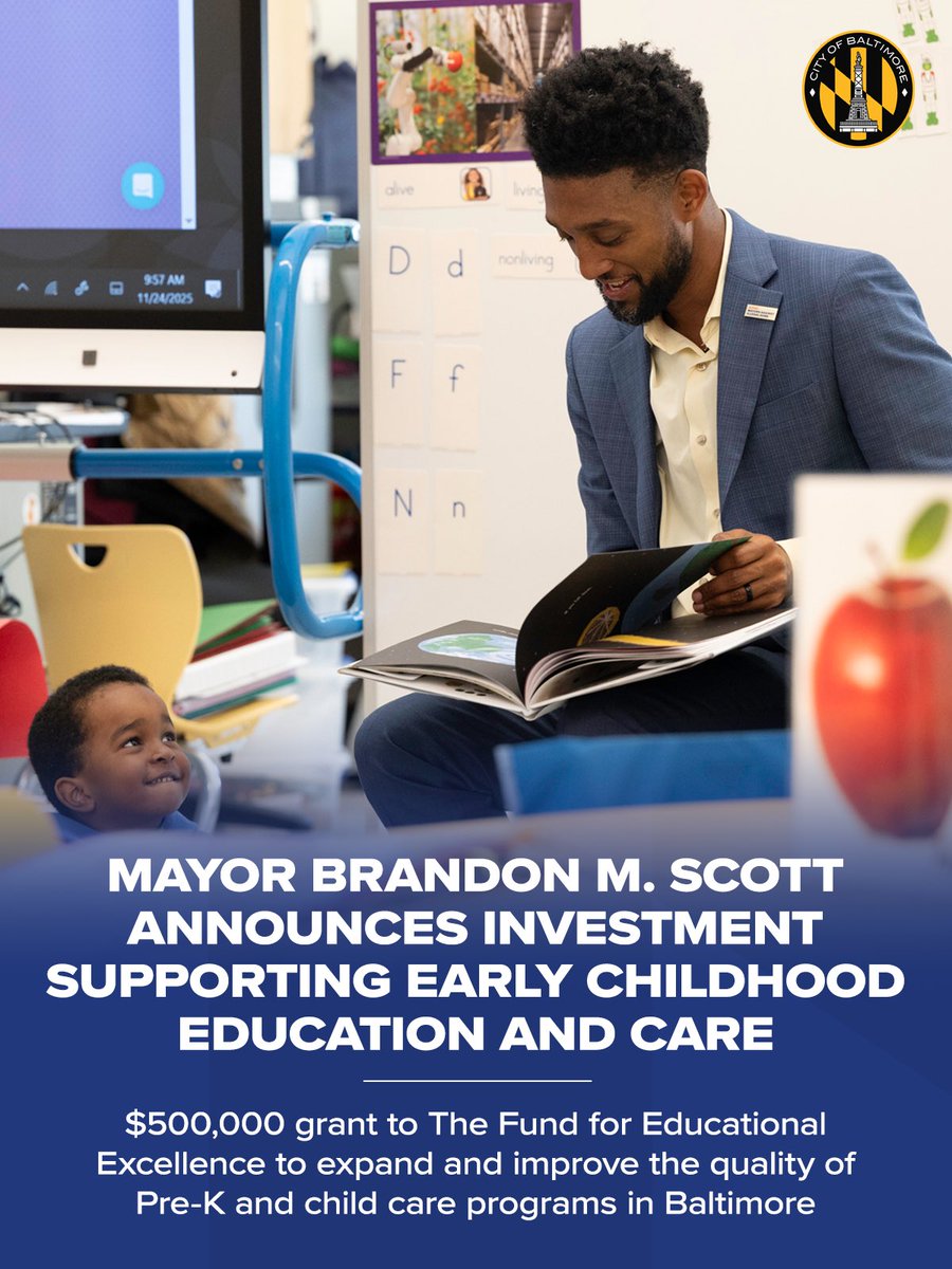 MayorBMScott's tweet image. Every child in Baltimore deserves a strong start. That’s why we’re investing $500,000 to expand access to, and awareness of, quality Pre-K and childcare programs in our city. 

Check it out ⬇️

mayor.baltimorecity.gov/news/press-rel…