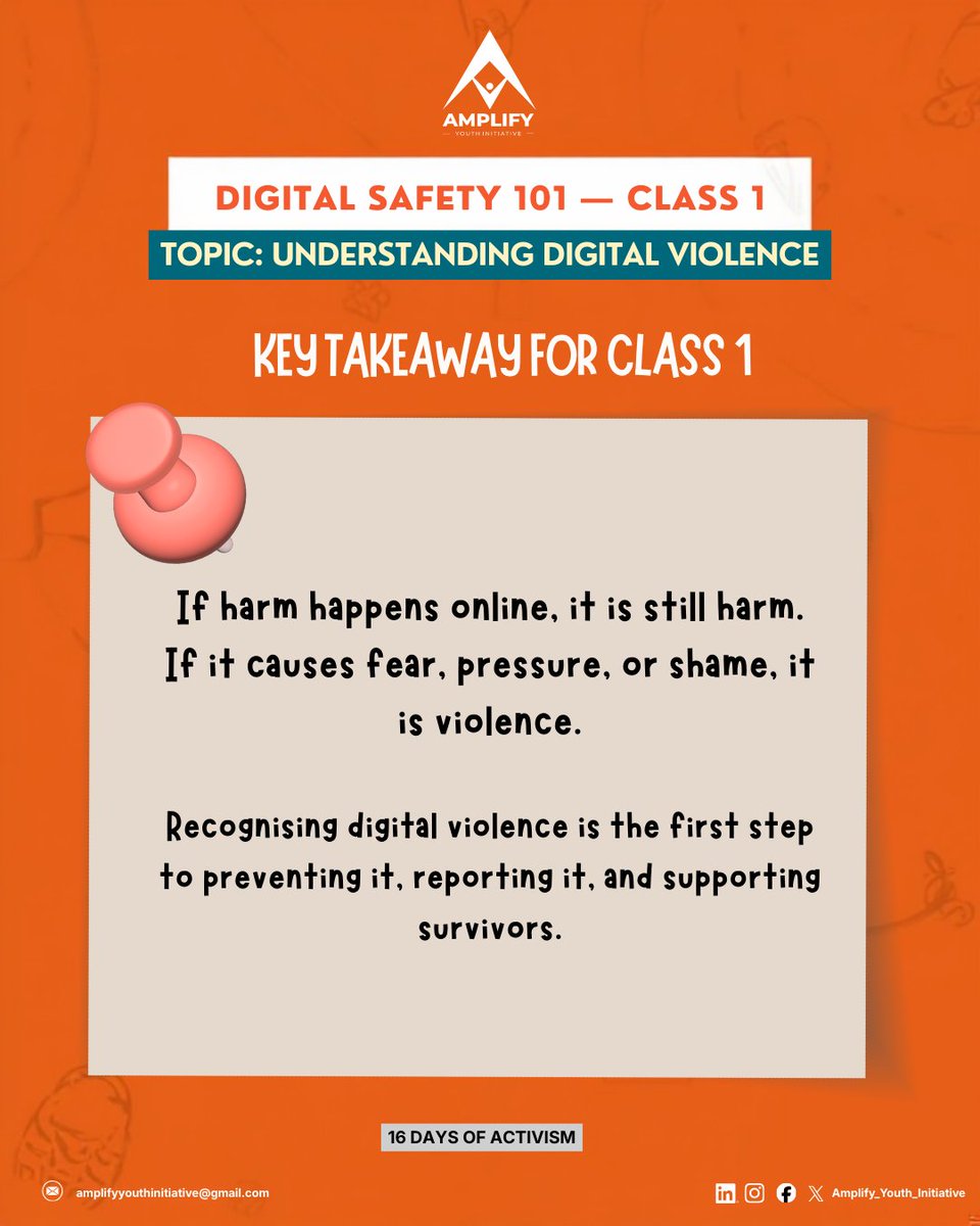 Digital Safety 101—Class 1

Today we start with the basics: What is digital violence?

Know the signs. Stay safe.
#DigitalSafety101 #16Days #UNiTE2025