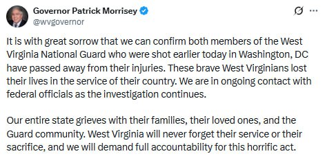 🚨 West Virginia Governor Patrick Morrisey confirms BOTH National Guardsmen are DEAD.