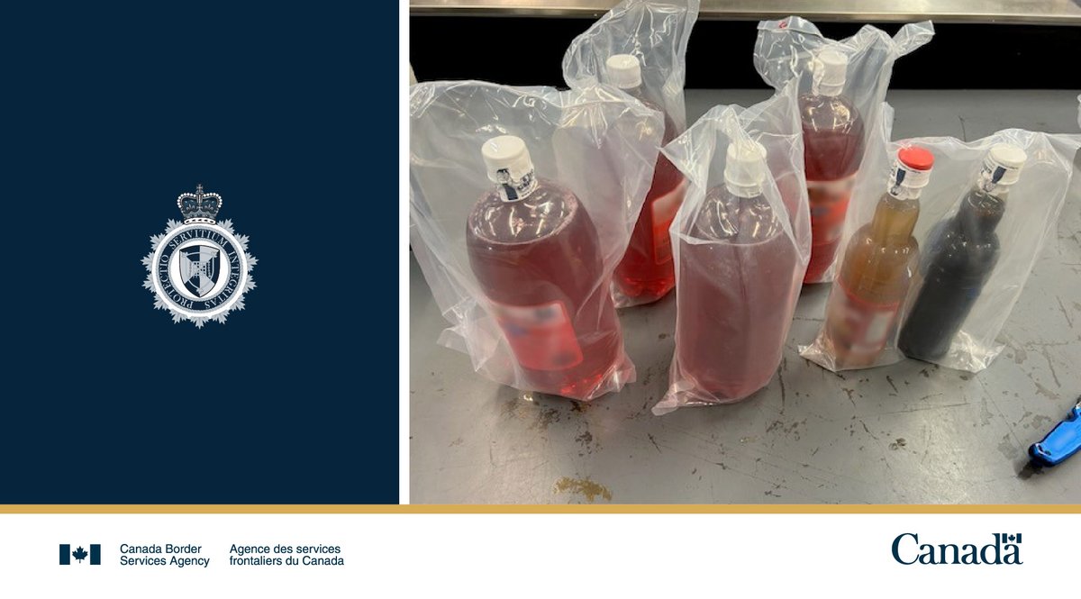 #CBSA officers in the #GTA seized over 8 litres of codeine, ephedrine, and diphenhydramine in a package arriving from Barbados. Ephedrine is a precursor chemical used to make methamphetamine. #ProtectingCanadians