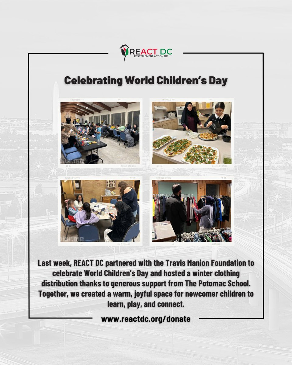 reactdcorg's tweet image. Celebrating World Children’s Day! 💙🌍

Last week, REACT DC, with the @TMFoundation, celebrated newcomer kids with fun activities and a winter clothing distribution thanks to The @PotomacSchool. 🧥❄️

#WorldChildrensDay #REACTDC #RefugeesWelcome #CommunitySupport