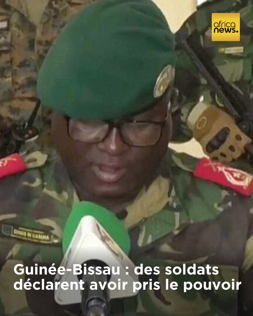 Des soldats ont déclaré à la télévision d'État avoir pris le pouvoir de la GuinéeèBissau ce mercredi 26 novembre.
➡️ l.africanews.com/btV