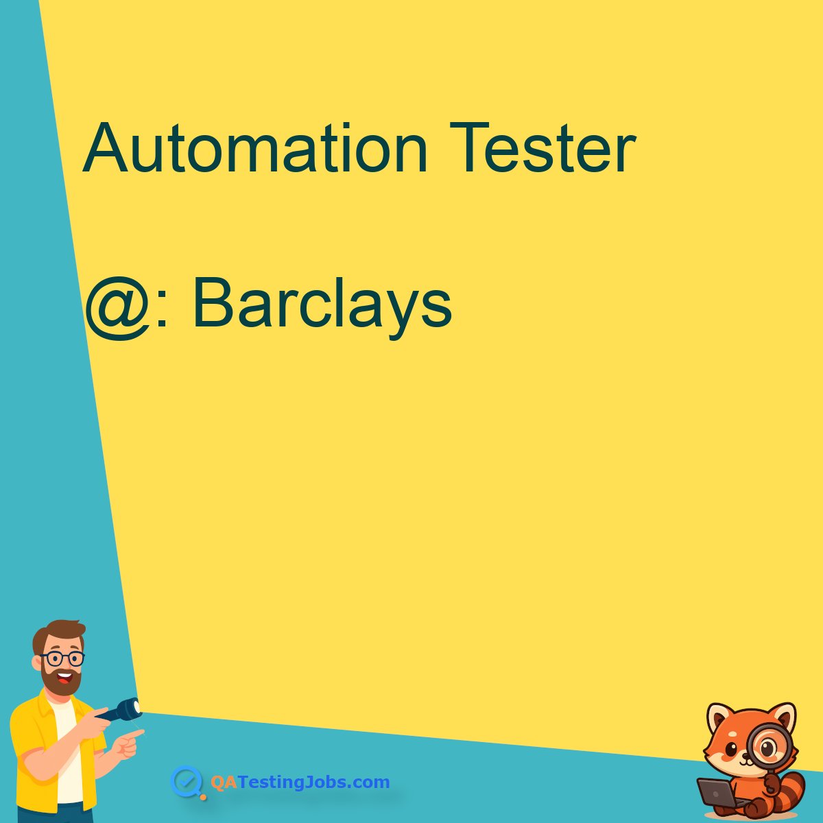 QATestingJobs's tweet image. Title: Automation Tester
Company: Barclays
Country: United Kingdom
City: Glasgow
Employment Type: full-time
Location: onsite
Remote/Onsite: onsite
Visa Support: 
qatestingjobs.com/jobs/66793-aut…
#agilemethodologies #apitesting #automationtesting #awscloud #bddframeworks #confluence…