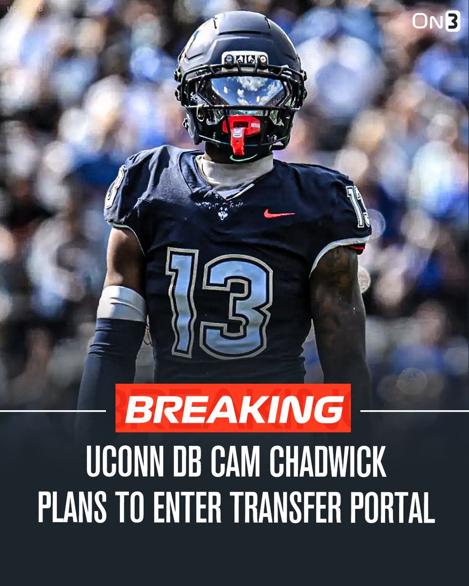 NEW: UConn star DB Cam Chadwick plans to enter the NCAA transfer portal, <a href="/ChaseYourLegend/">LegendAgency</a> and <a href="/PeteNakos/">Pete Nakos</a> report. 

Chadwick has posted 63 tackles, 4 interceptions, 4 pass deflections, and 1 sack this season, and he has two years of eligibility left.

on3.com/rivals/cam-cha…