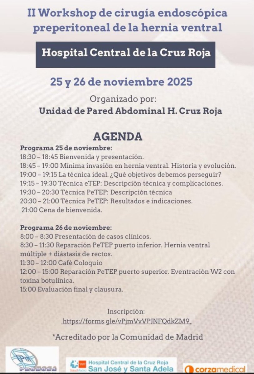 Completado el II Workshop de Cirugía Endoscópica preperitoneal (Petep) de la hernia ventral. En esta ocasión con 7 alumnos de 6 centros distintos 👌👌

Gracias a nuestro servicio y a los sponsors por hacer esto posible. 

Nos vemos en la siguiente edición 🔜🔜✅