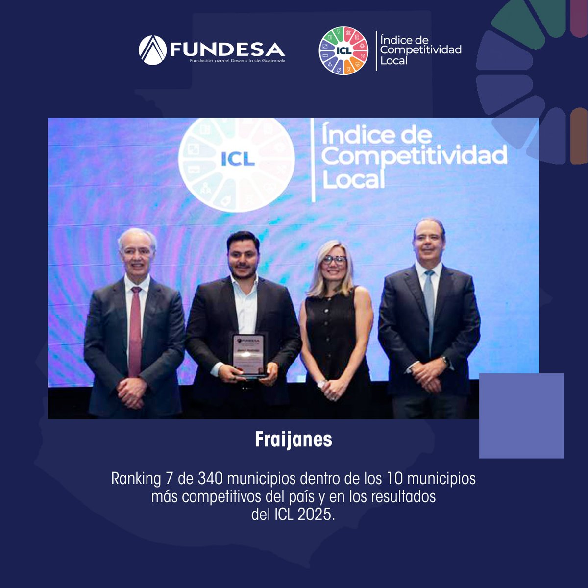 FUNDESA's tweet image. 🏅 #ICL2025 | ¡Felicidades @MuniFraijanesGt ! 

Ranking 7 de 340 dentro de los 10 municipios más competitivos del país.