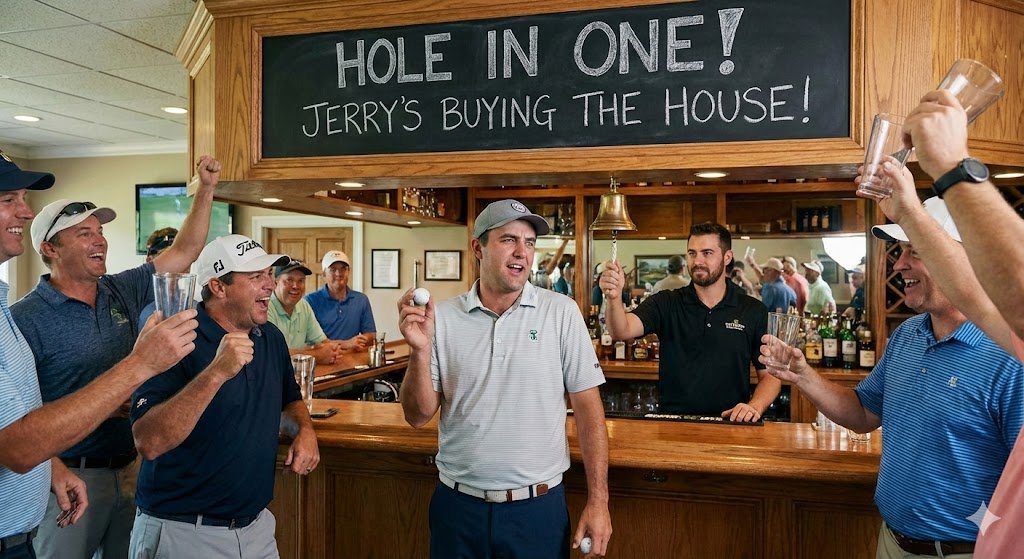 LouStagner's tweet image. The "tradition" of having the person who makes a hole-in-one buy everyone a drink is silly.

If your club has HIO insurance, fine.

But to make the person go into their pocket to buy everyone a drink is RIDICULOUS.