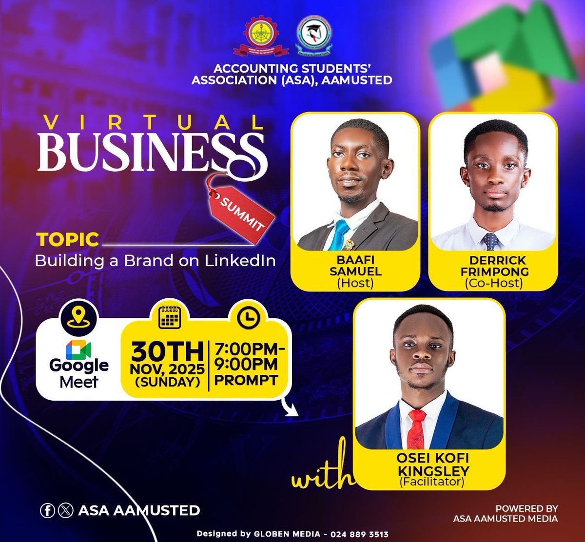 asa_aamusted's tweet image. 🔥 4DAYS MORE!
The Virtual Business Summit is almost here!
Get ready to learn how to build a strong LinkedIn brand that attracts opportunities.

🗓 Sunday, 30th Nov 2025
⏰ 7:00pm – 9:00pm
📍 Google Meet

Don’t miss it!
#SamJephledadministration