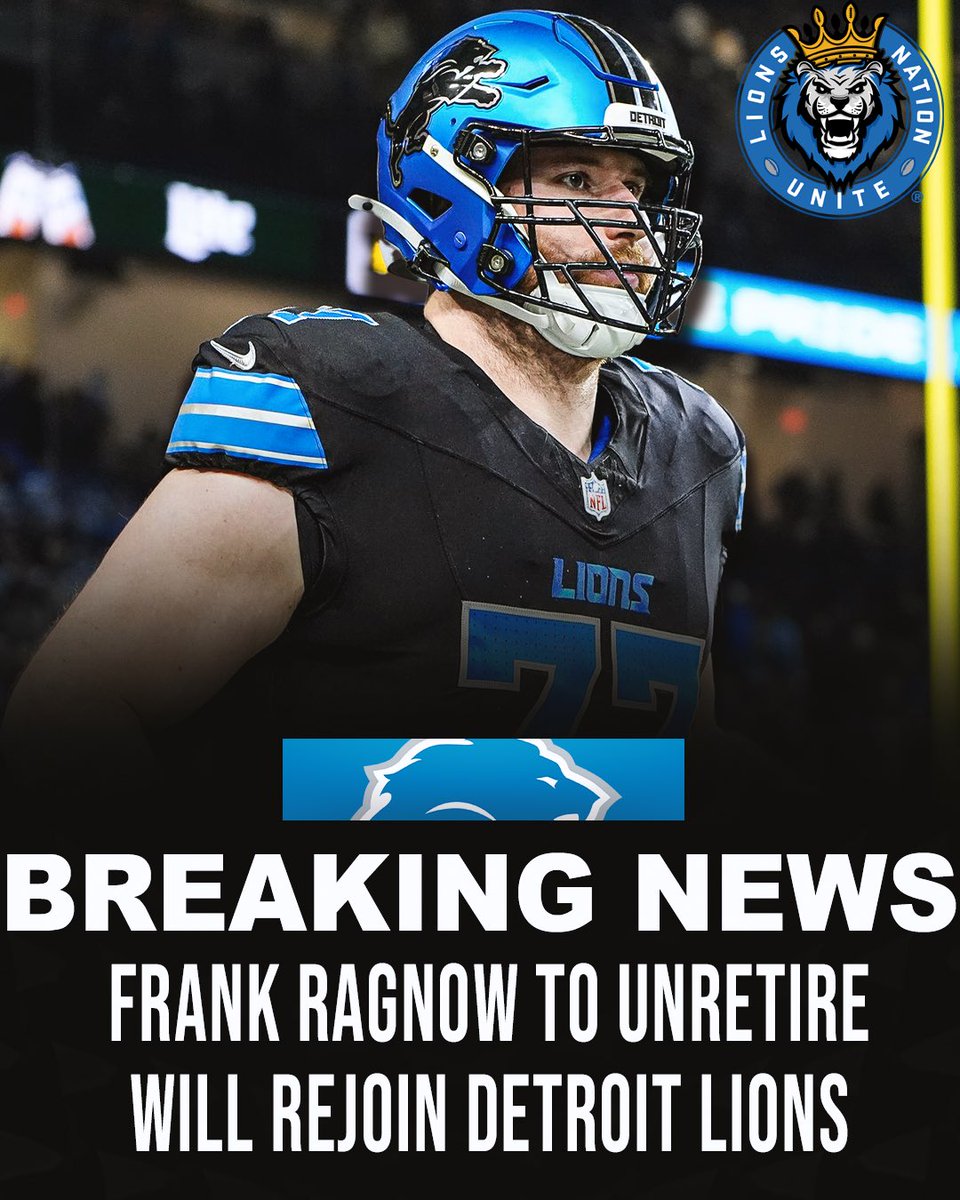 THIS IS NOT A DRILL

FRANK RAGNOW TO REJOIN THE DETROIT LIONS!
